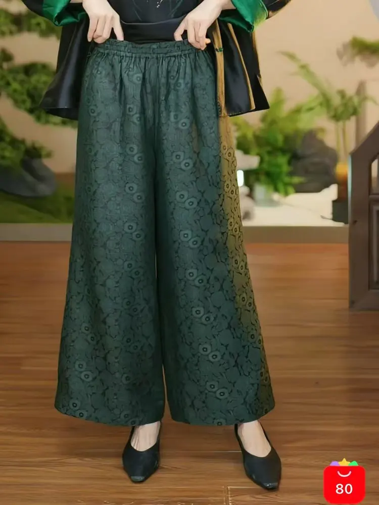 

New Arrival! Jie Xiangyun Silk Full Elastic Waist Straight Leg Long Cotton Pants Women's Loose Fit High Waist Trousers
