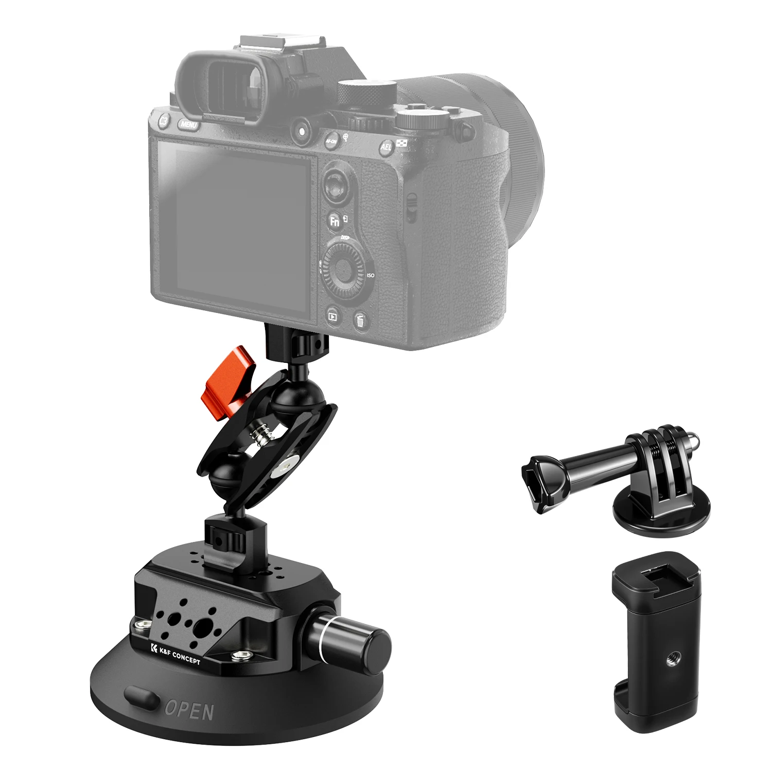 

K&F Concept 4.5" Suction Cup Camera Mount with Magic Arm Style 1/4" 3/8" Threads Quick Release Car Mount for Gopro DJI Insta360