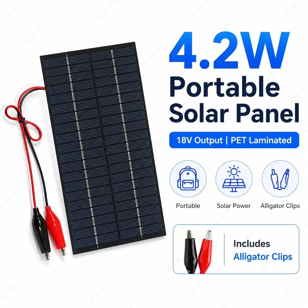 4.2W 18V Portable Solar Panel Polycrystalline PET Laminated Solar Charging Board with Alligator Clips for DIY Low Power Projects