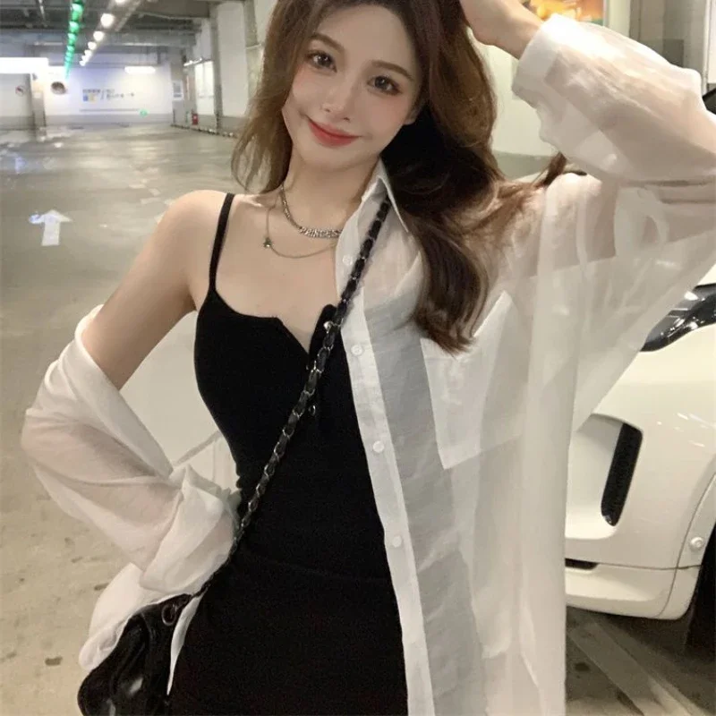 

Hotsweet комплекты женские повседневные солнцезащитные длинные рубашки облегающее шикарное сексуальное мини-платье уличная одежда комплект из 2 предметов корейская модная одежда