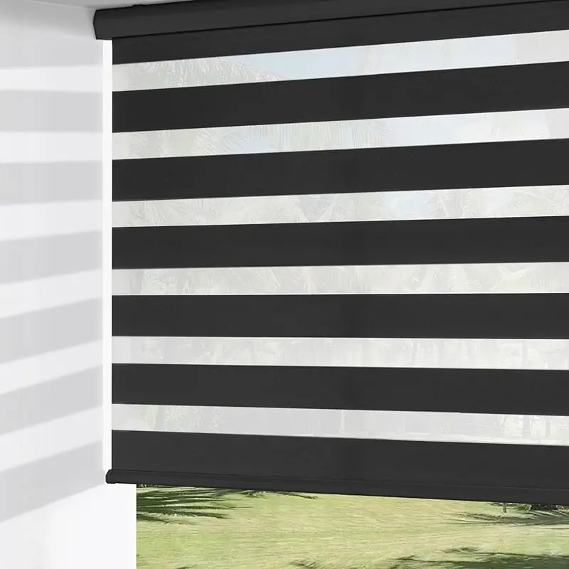 

2025 Custom Shades Dual Layer Free-Stop Light Filtering Fabric Privacy Protection Manual Cordless Spring Zebra Blind For Window