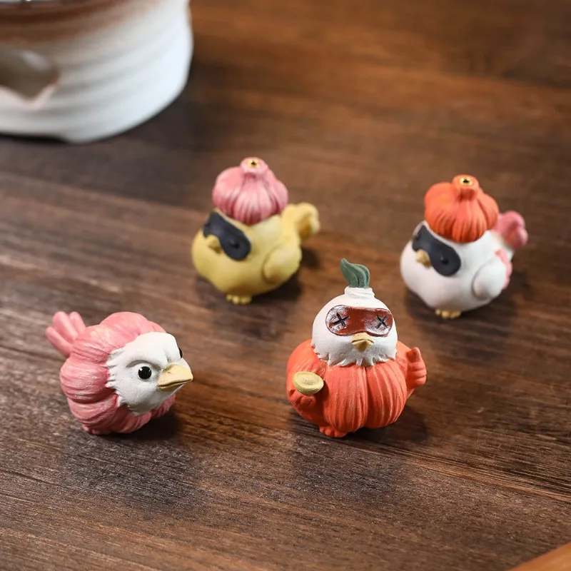 Purple Clay Garlic Bird Miniature Handmade Chick Figurine Creative Cute Tea Play Multi-Function Incense Holder Home Decoration