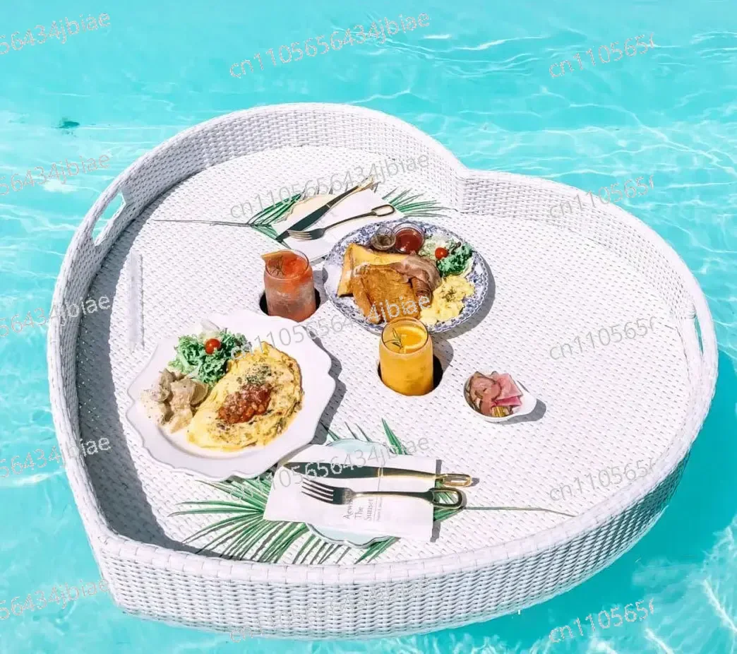 Net Red Floating Tray Round Rattan Woven Heart-shaped Basket Homestay Hotel Villa Swimming Pool Dinner Plate