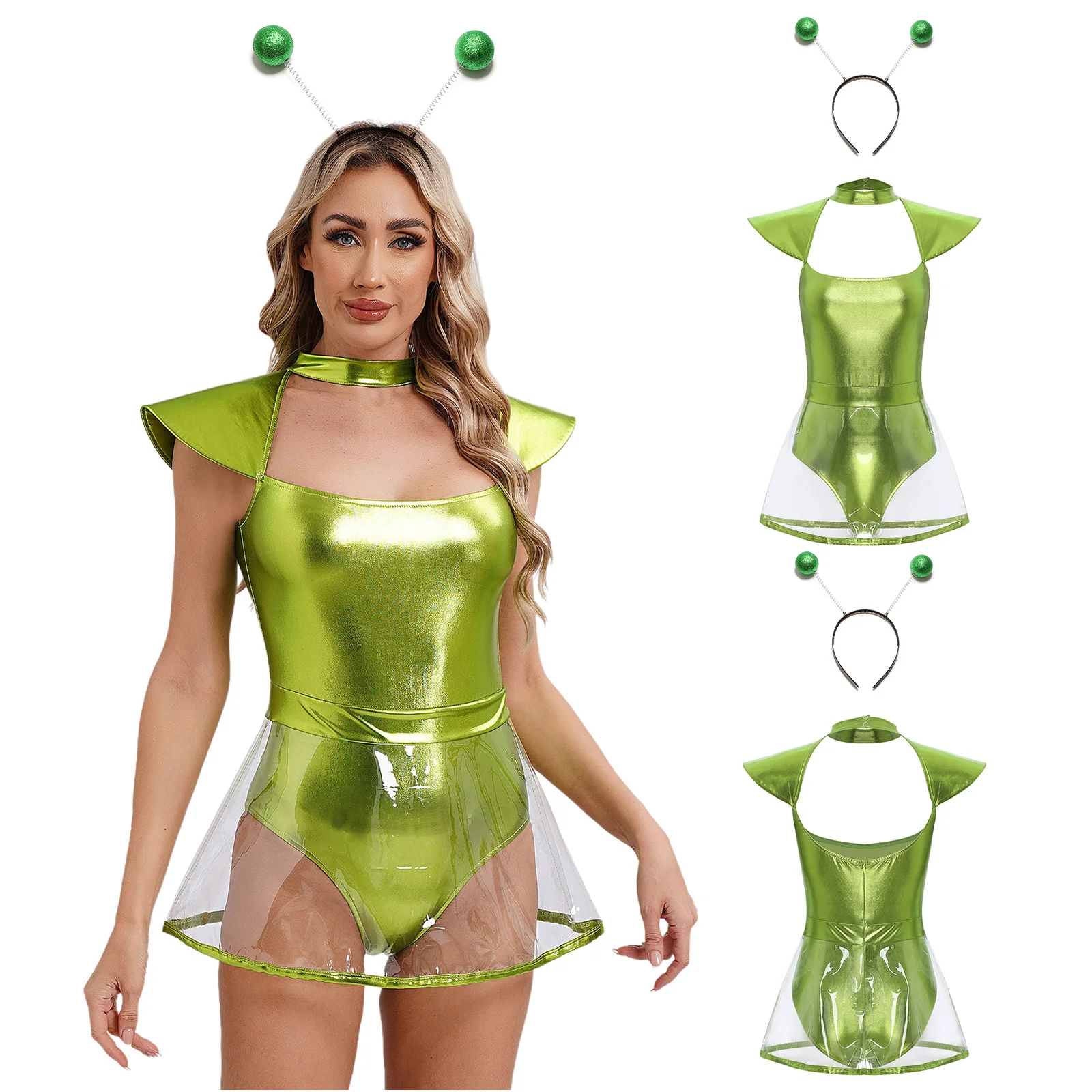 Womens Halloween Space Alien Cosplay Costume Set High Quality Delicate Alien Roleplay Outfit Dance Festival Carnival Music Party