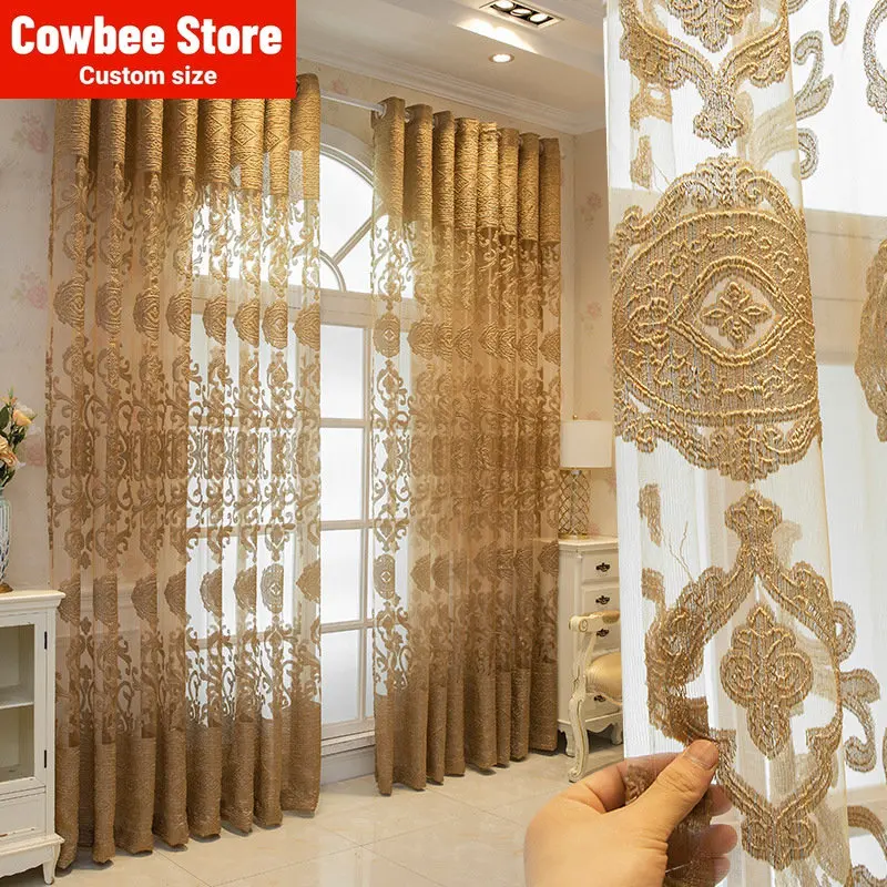 

Luxury European Style Large Hollowed-out Villa Coffee Color Curtain Window Screen Curtain Embroidery