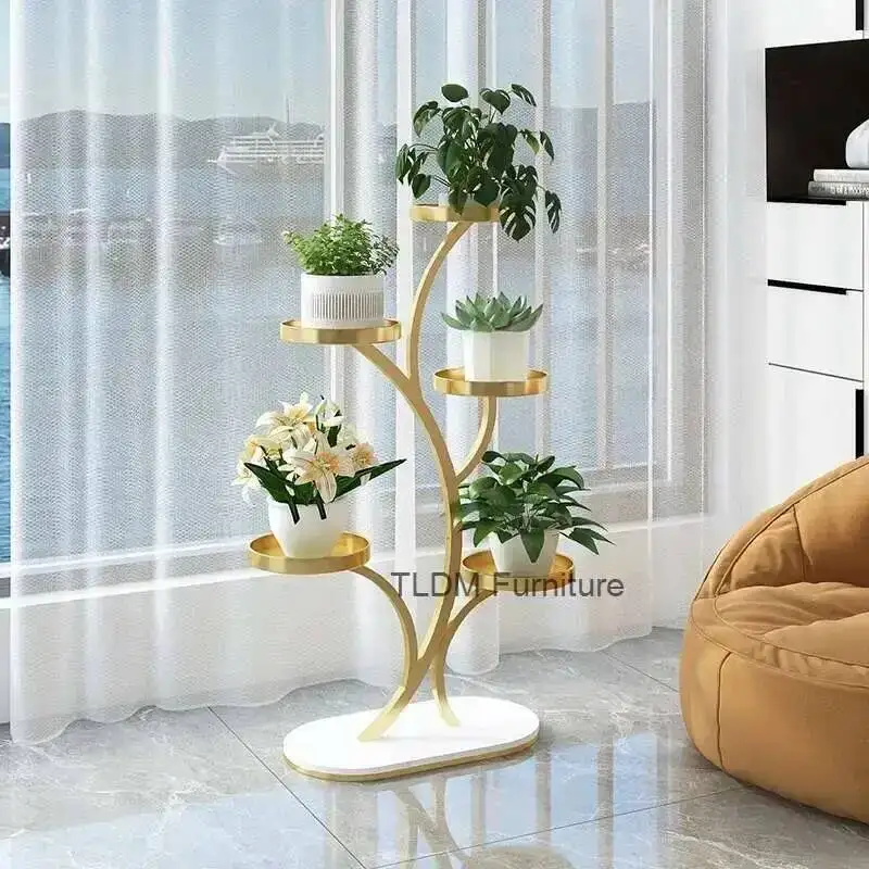Iron High End Storage Flower Rack Wheel Living Room Universal Floor Standing Balcony Flower Pot Bracket Multi-layer Outdoor