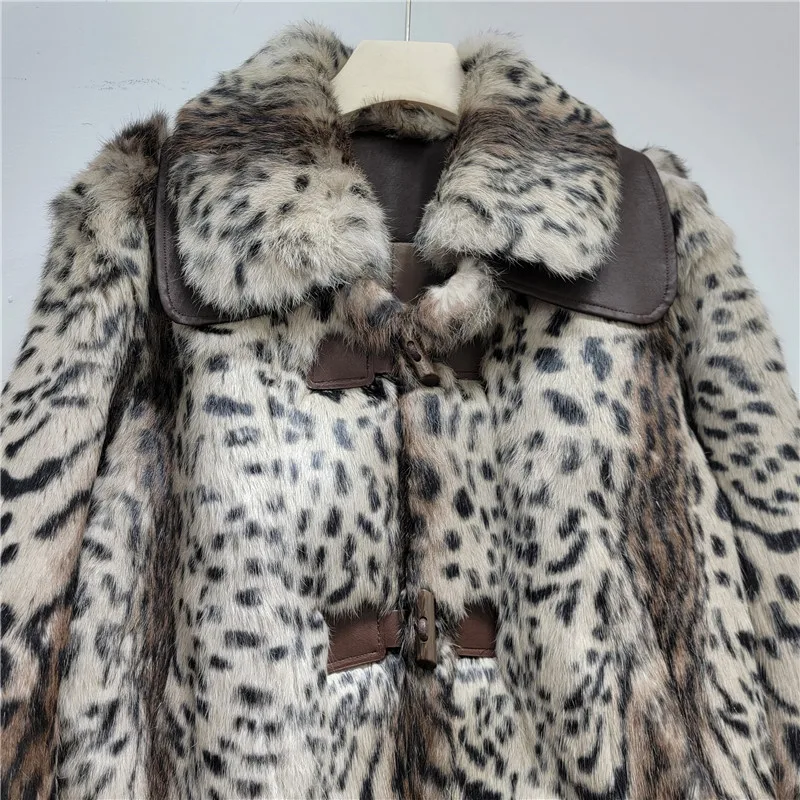 2024 Autumn Winter New Women's Print Leopard Print Loose Comfort Fur Integrated Fur Women's Short Fur Coat Long Sleeve Chic Coat