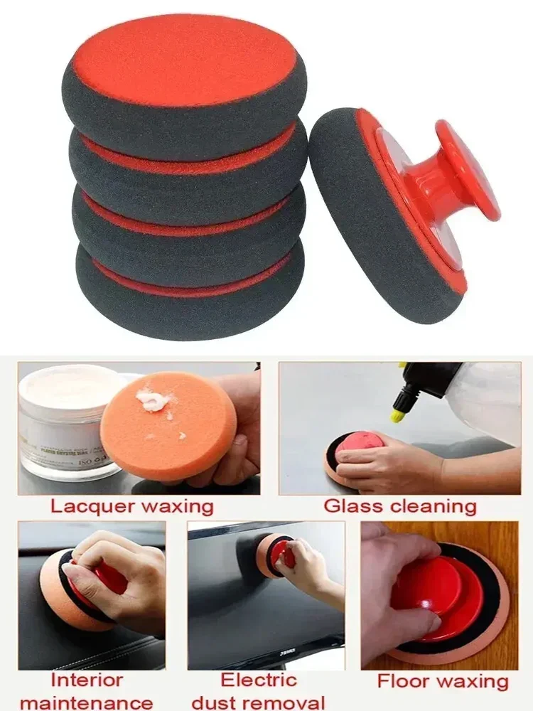 Ensemble de tampons applicateurs de cire de voiture de 4 pouces avec poignée rouge applicateurs d'éponge douce tampon de cire en mousse pour le polissage et le nettoyage des voitures nouveau