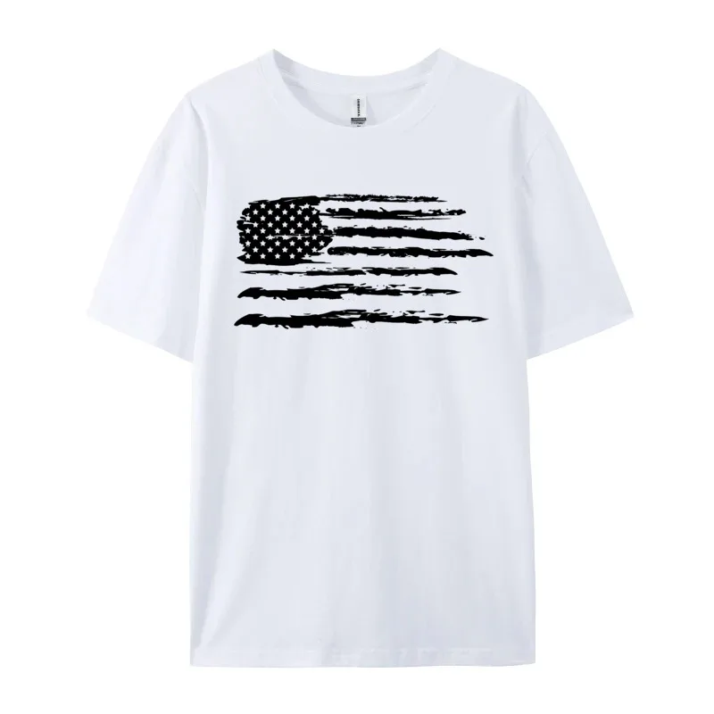 The Stars And Stripes T-Shirt Loose American Flag Camisa Tshirts Round Neck Cotton Student Tops Shirts Autumn Camisa T-Shirts