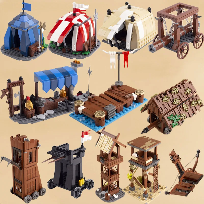 Medieval Soldier Figure Castle Building Block Wall Attack Cone Thrower Fighter Accessories Military Bricks Weapons Toy Kids M013