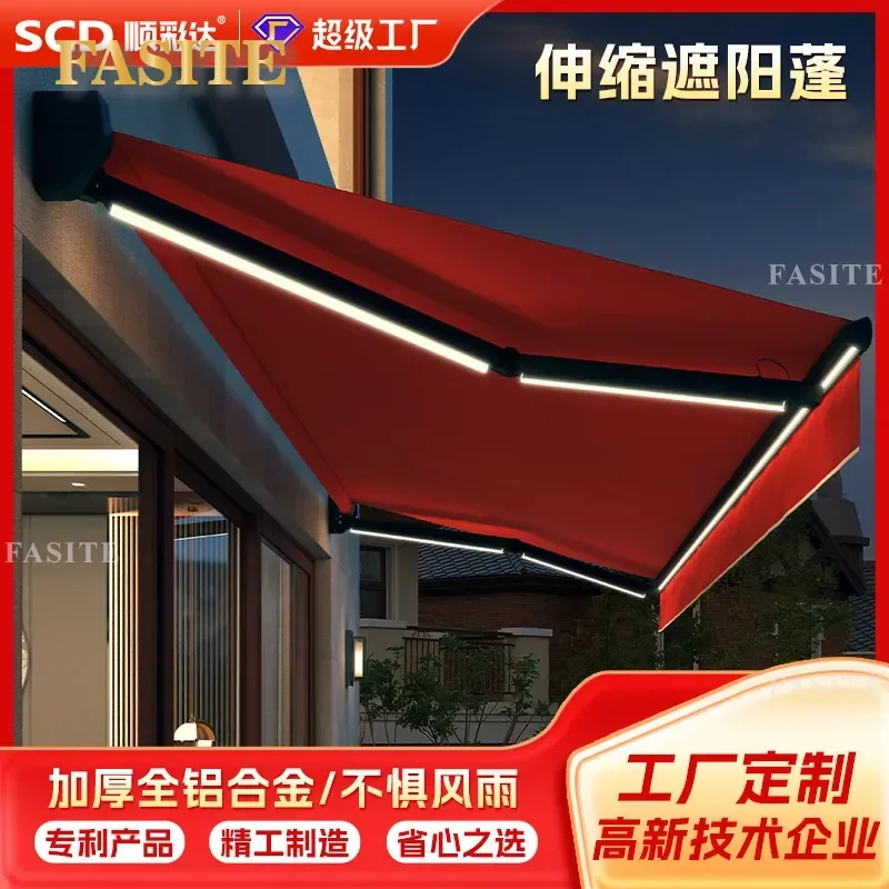 For Electric Telescopic Awning Aluminum Alloy Balcony Outdoor Eaves Retractable Sunshade Weatherproof Durable Easy Install