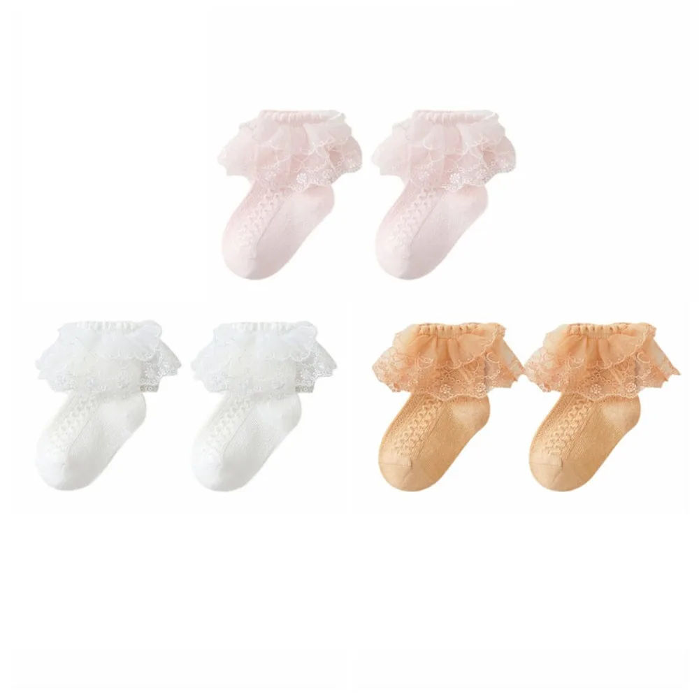 

3Pairs Breathable Lace Lolita Baby Ankle Socks Sweet Hosiery Children Cotton Socks Kids Short Tube Toddle Princess Socks Gift