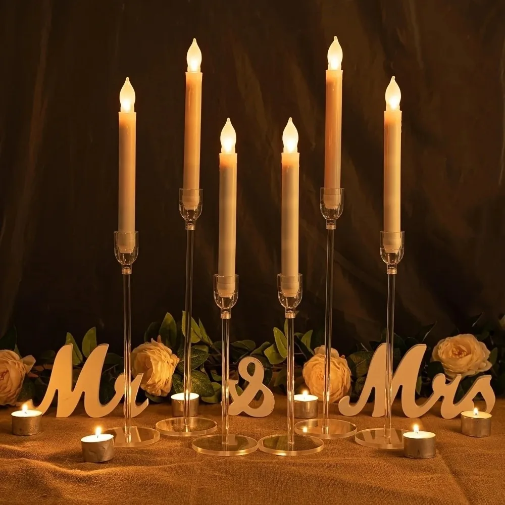 3pcs Clear Acrylic Candlestick Holder Party Supplies Candlelight Dinner Props Tabletop Candle Holders