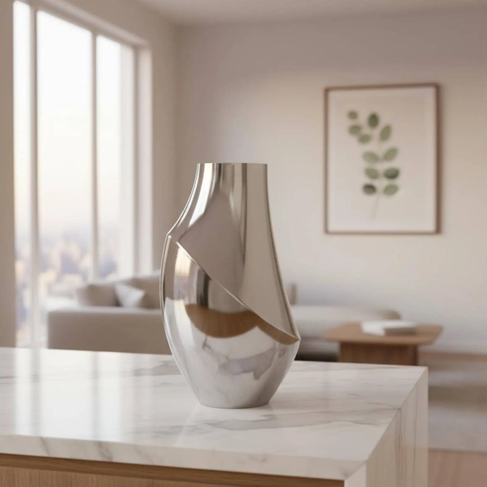 Silver Vase Metal Finish Decorative Vase Decor Piece Textured Surface Easy to Clean for Living Room