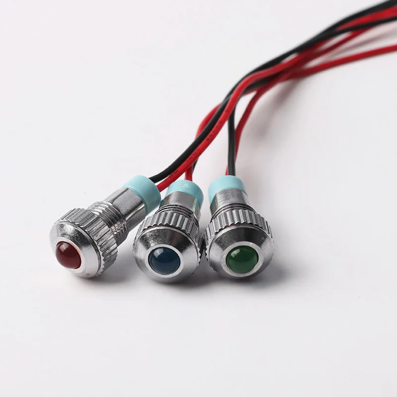 5pcs 8mm Metal Indicator Light Spherical Headlamp Bead Waterproof 6V220V 15cm Wire Red Green Yellow Blue White Signal Lamp