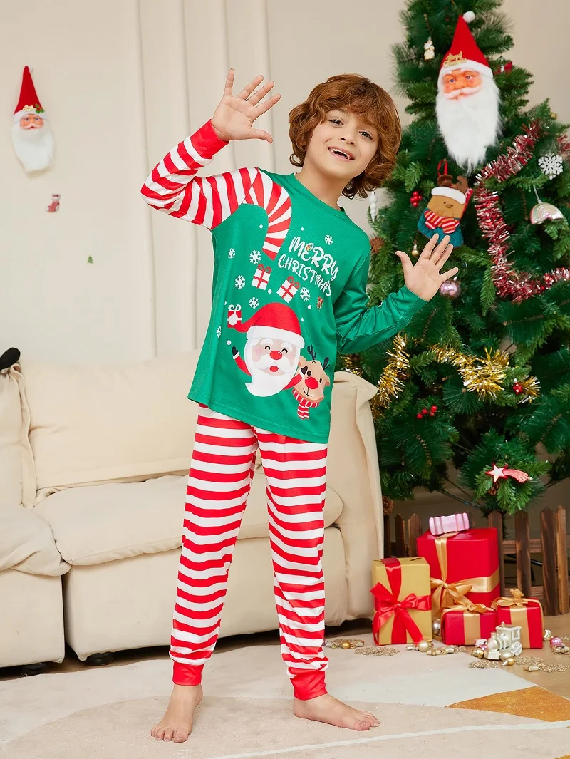 Family Matching Christmas Pajamas Sets Adult And Kids Pyjamas Suits Santa Tops+Stripe Pants Xmas Sleepwear Baby Boy Girls Romper