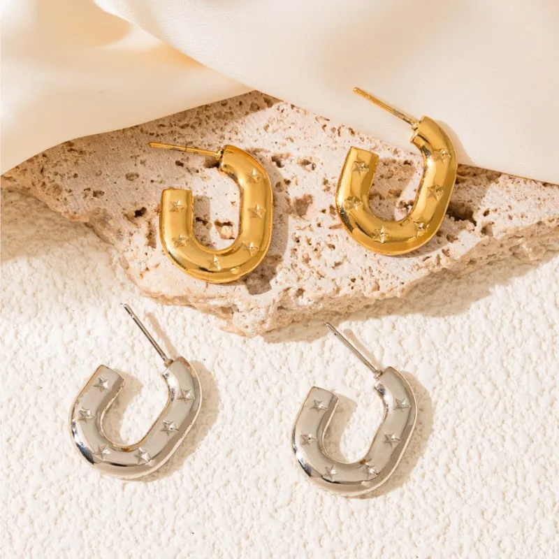 ANENJERY 316L Stainless Steel U-shaped and C-shaped Earrings for Women Fashion Personality Simple Jewelry Gifts Wholesale