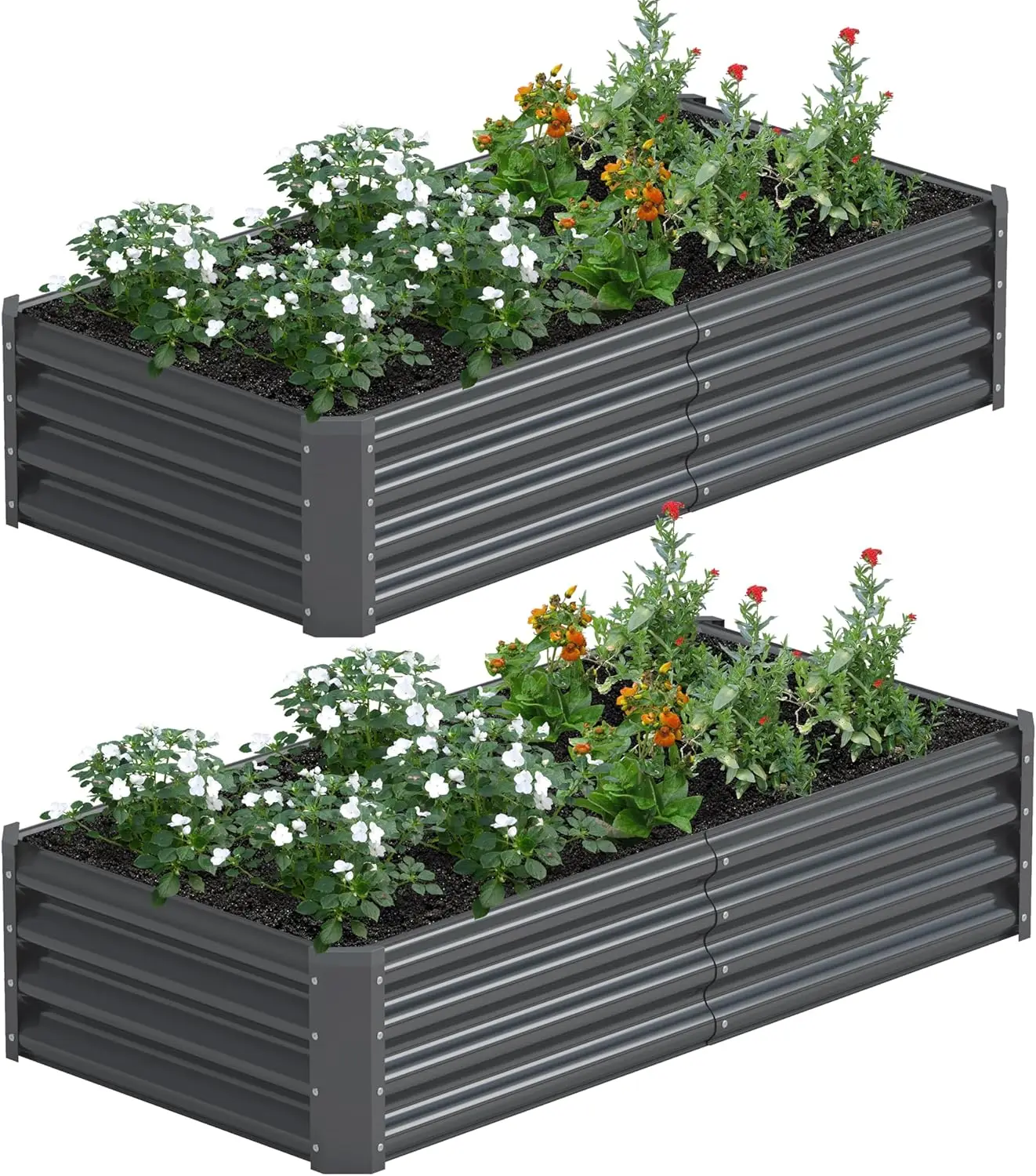 

4x2x1ft Galvanized Metal Raised Garden Bed 2 Pack for Plants, Vegetables