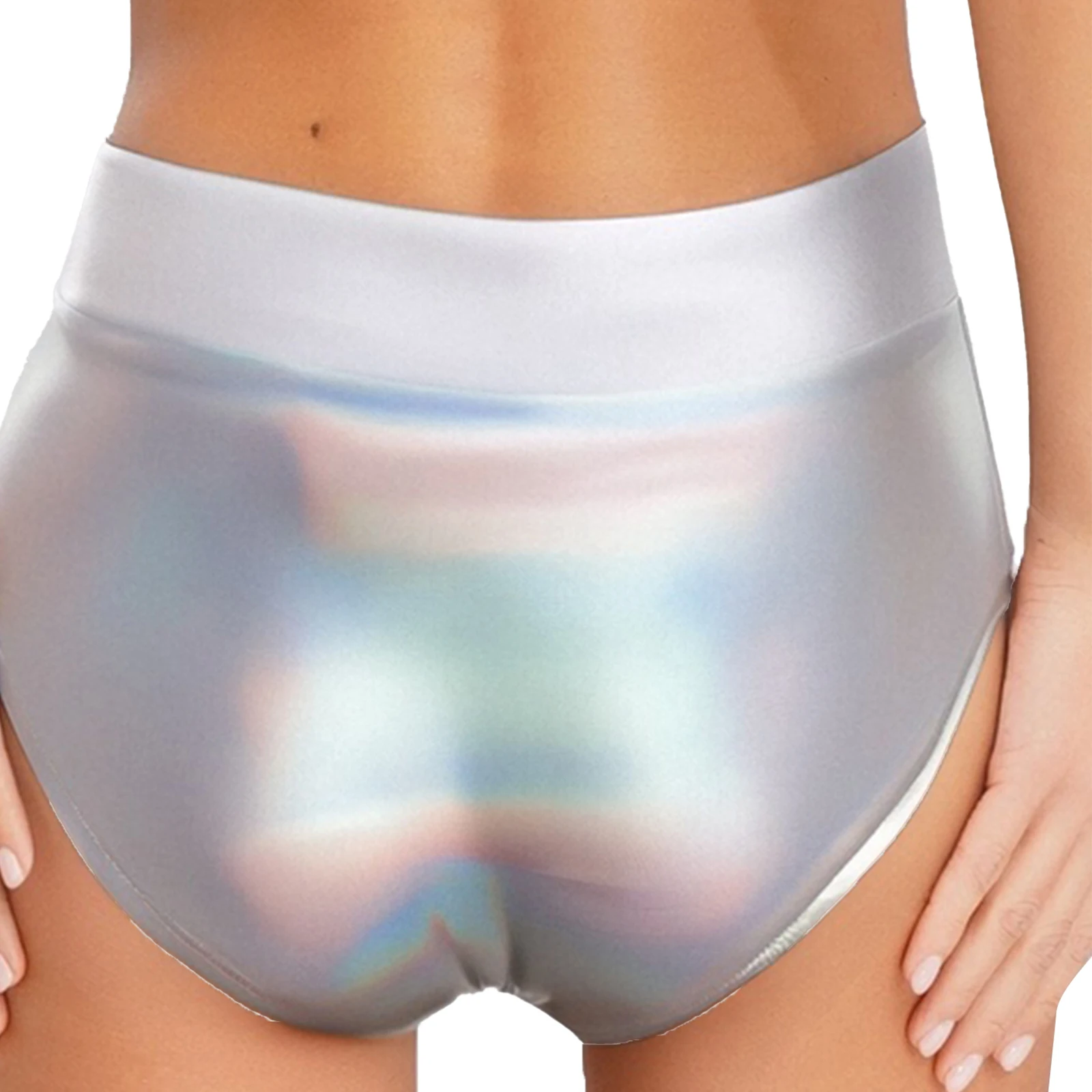 Womens Metallic Briefs Color Block Shiny Booty Shorts Hot Pants Beach Pool Party Swimsuit Rave Club Music Festival Clubwear