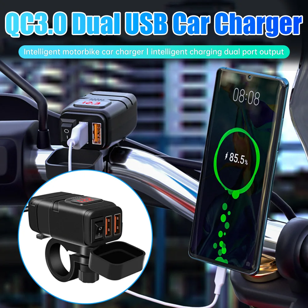 

Motorcycle USB 3.0 Chargers 12V Fast Charging Power Adapter Connector With Cell Mobile Voltmeter Digital For Bike,Moto