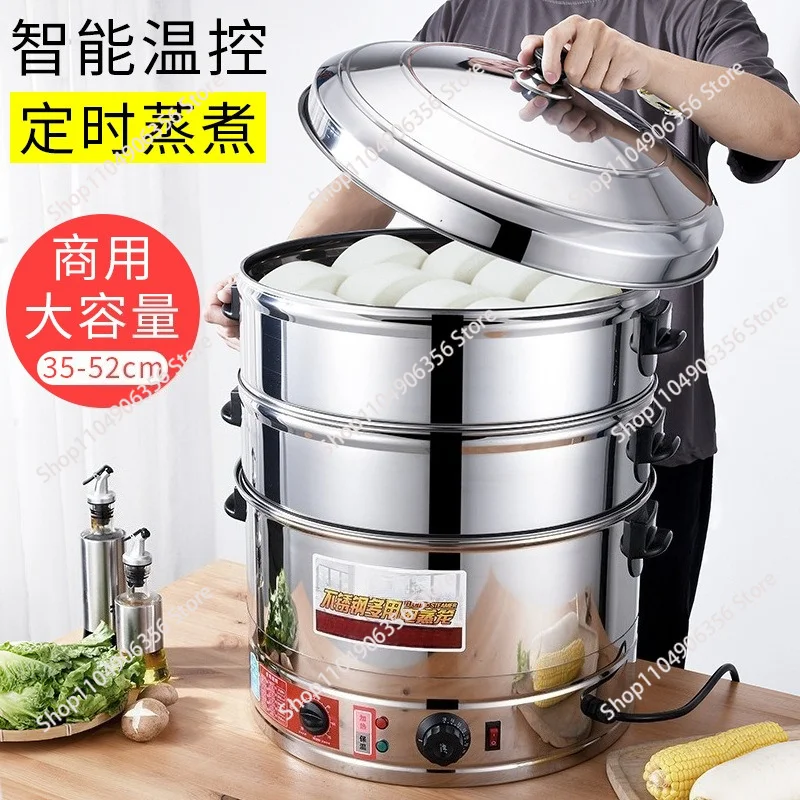 Commercial Stainless Steel Electric Steamer, Multi-layer Timable Large Capacity Steamer for Steaming Buns and Fish