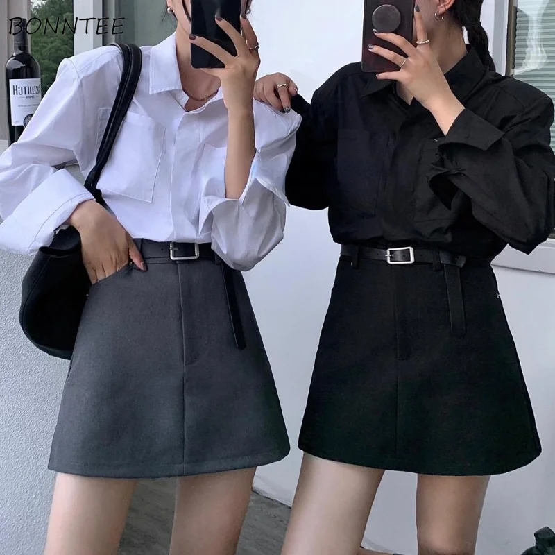 

Skirts Women Pure Minimalist A-line High Waist Fashion All-match Leisure Tender Autumn Commuter Korean Style Basic Comfortable