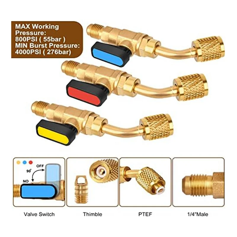 

A029-1Set Air Conditioning Angle Ball Valve Replacement Parts Accessories Fit For R410A R134AR12 R22 AC HVAC For Mini Split Syst