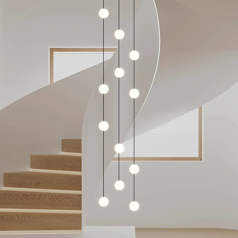 Minimalist Chandelier Nordic Lamp Living Room Modern Led String Ball Lamp Villa Indoor Long-Line Spherical Stair Pendent Lamp