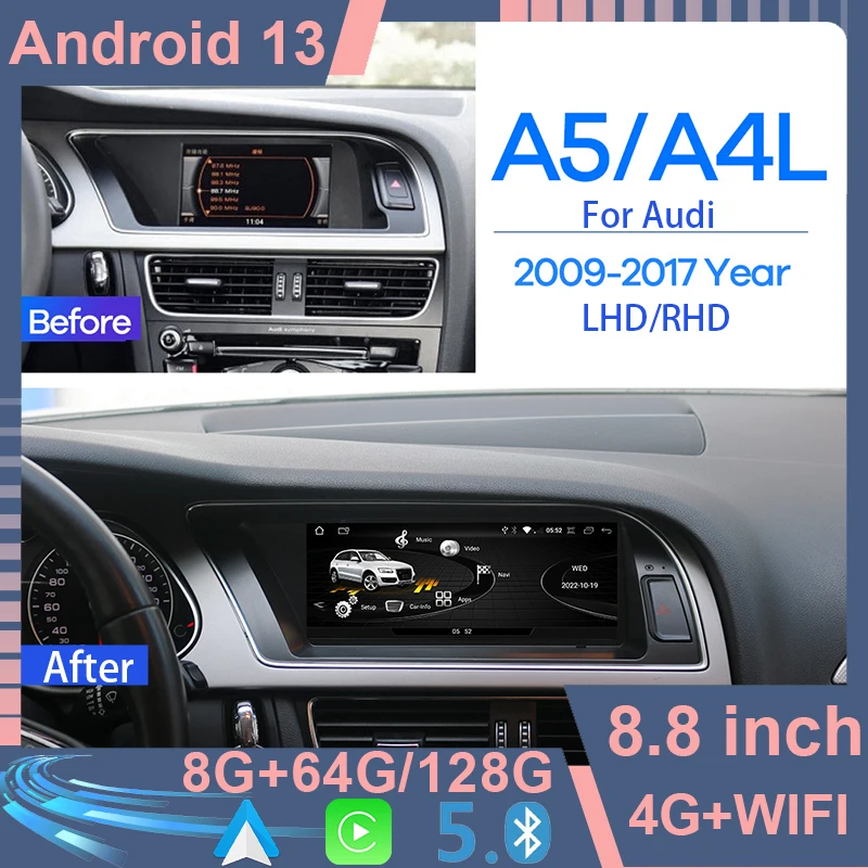 Factory Price 8.8inch 8 Core Android13 Wireless Carplay Auto For AUDI A4 S4 B8 A5 Car Intellgent System Central GPS Multimedia