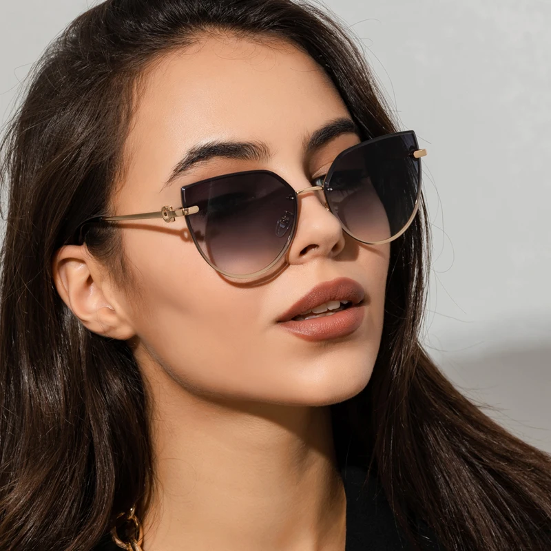 Fashion Ladies Cat Eye Rimless Sunglasses Women Brand Vintage Gradient Sun Glasses For Female Outdoor Sunscreen Eyeglasses