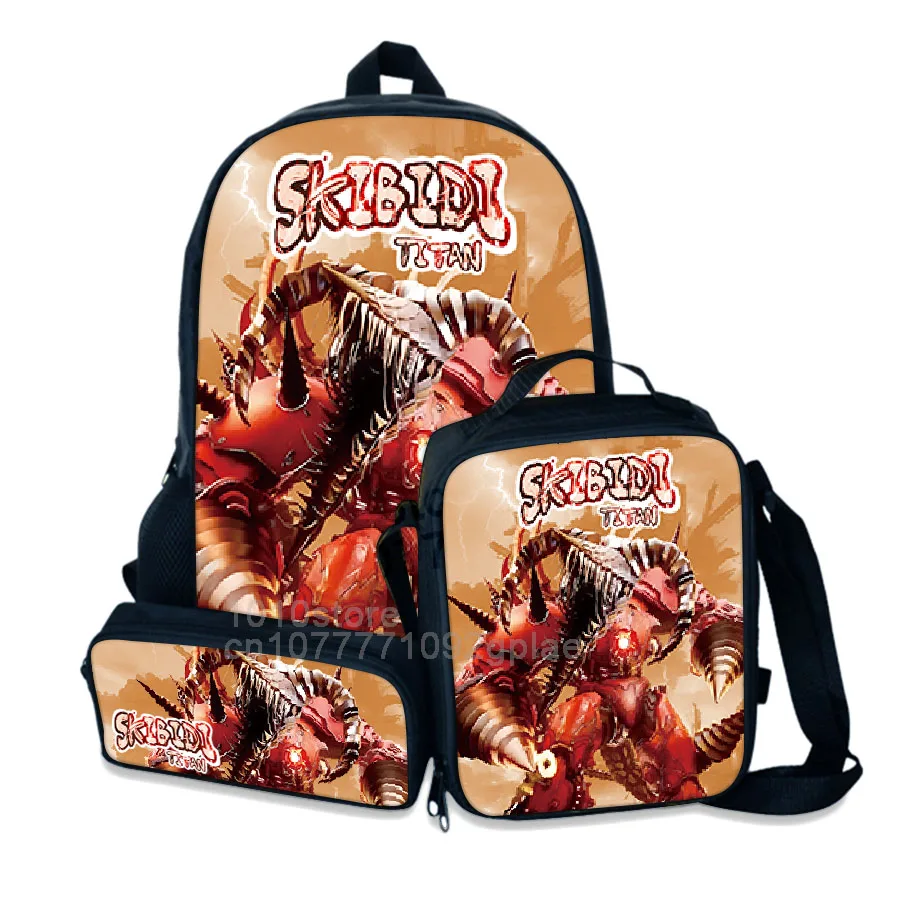 3PCS-Skibidi Titan Poster Bag,School Student Cartoon backpack,Travel Haversack,Thermal Insulation Satchel,Go To School Package