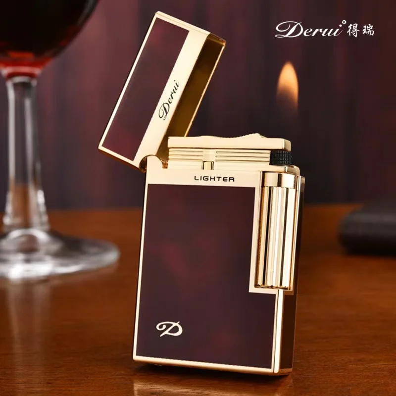 Derui High-end Steel Sound Loud Lighter Gas Inflatable Open Flame Metal Side Sliding Cigarette Lighter Boyfriend Husband Gift