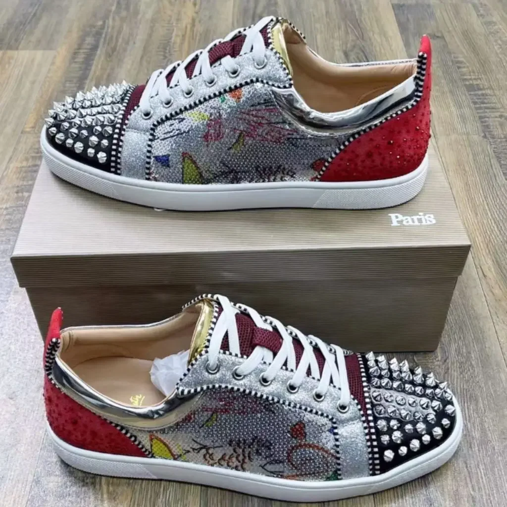 

2025 European Style Red Sole Shoes Bestseller, Sequined Random Rivet Couple Sneakers, Stylish Trendy Low-Top Casual Shoes