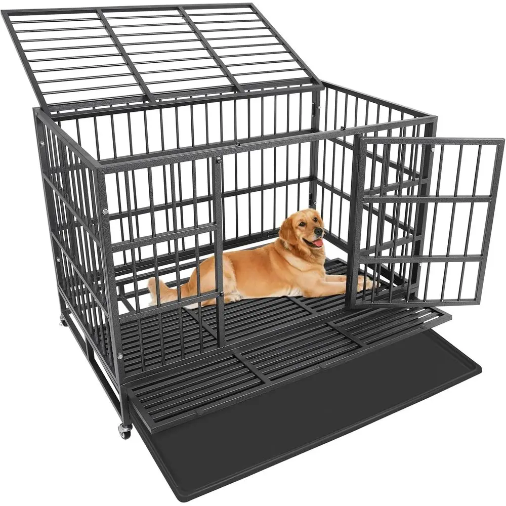 

Sturdy 47 Medium Dog Crate with Double Doors and Removable Pan for Heavy-Duty Use