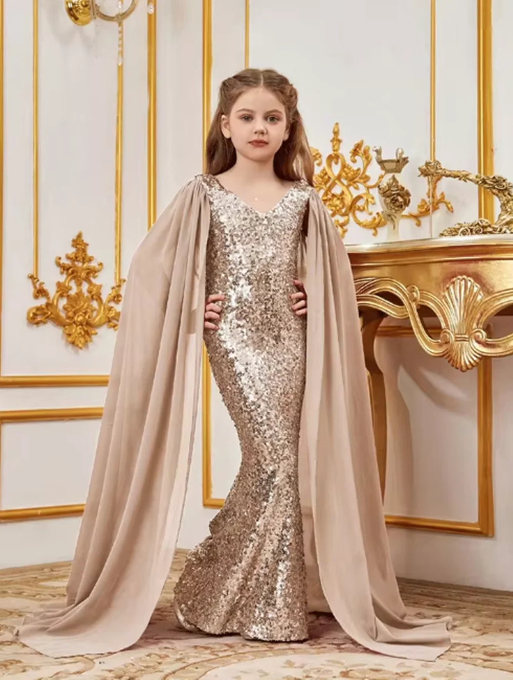 

Sequin Mermaid Evening Dress for Girls 10-Year-Old Birthday Party Prom Performance Gown Wedding Flower Girl Elegant Costume