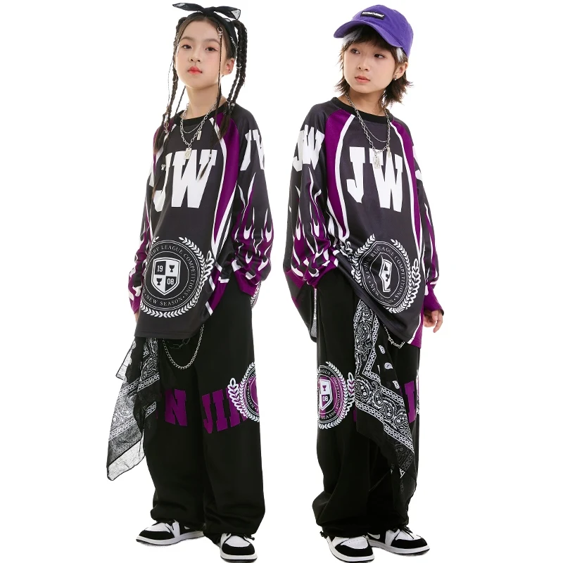 Jungen Mädchen Street Dance Hip Hop Kleidung Jazz Dance Performance Kostüme Lose Langarm Bühne Kleidung Kinder Outfit DN19139