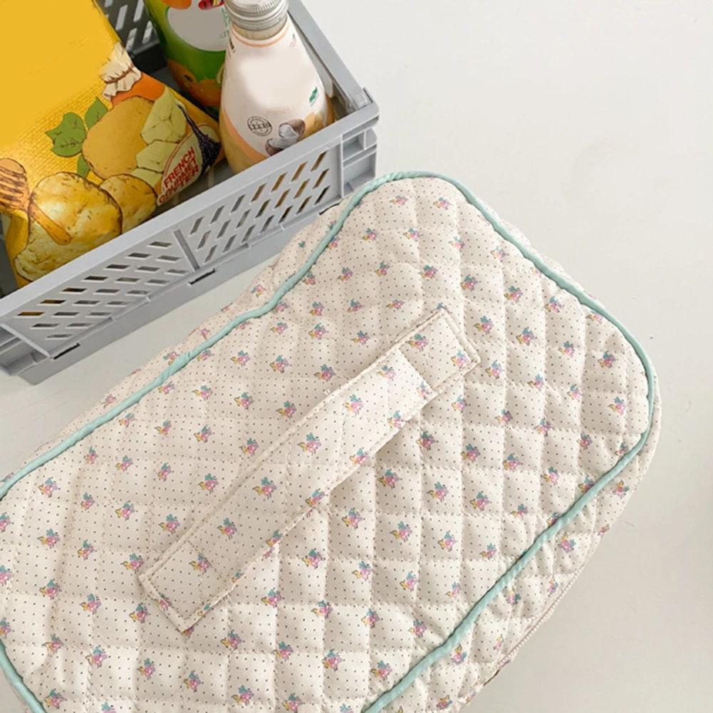 

Корейский милый органайзер для путешествий, портативная косметичка на молнии, стеганая косметичка большой емкости с цветочным принтом для женщин и девочек