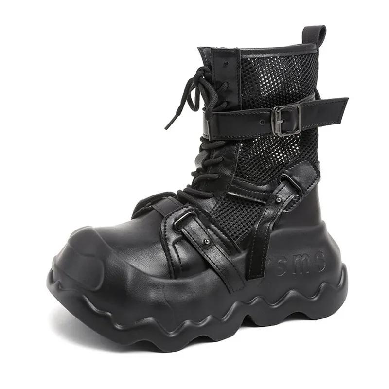 New Summer Women Thick Soled Mid-Calf Cool Boots Outdoors Lady Casual Hollow Shoes Female Breathable Mesh Boot White Botas Mujer view 2
