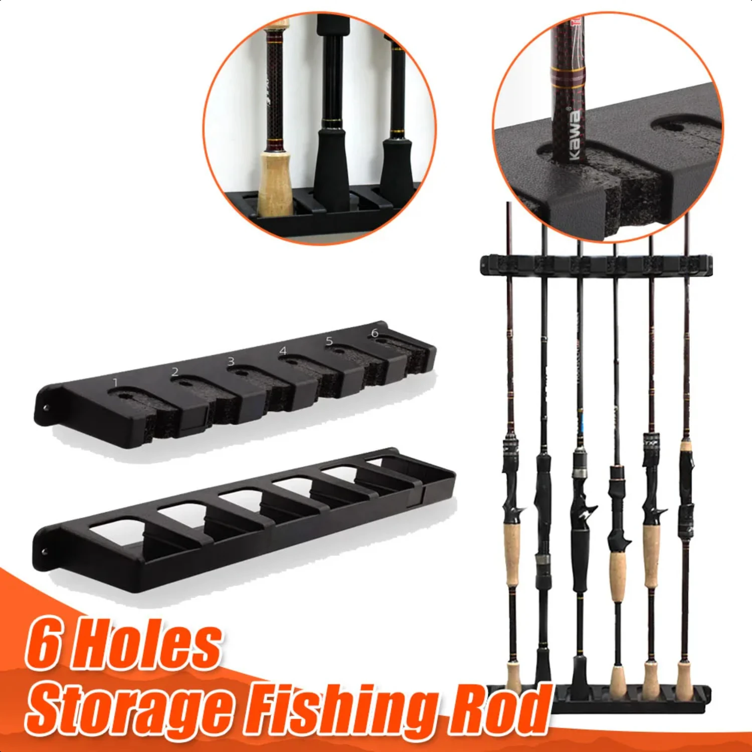 6 Hole Fishing Rod  Rack Durable Fishing Rod Holder Rod Holder Wall Mounted Modular Plastic  Fishing Equipment