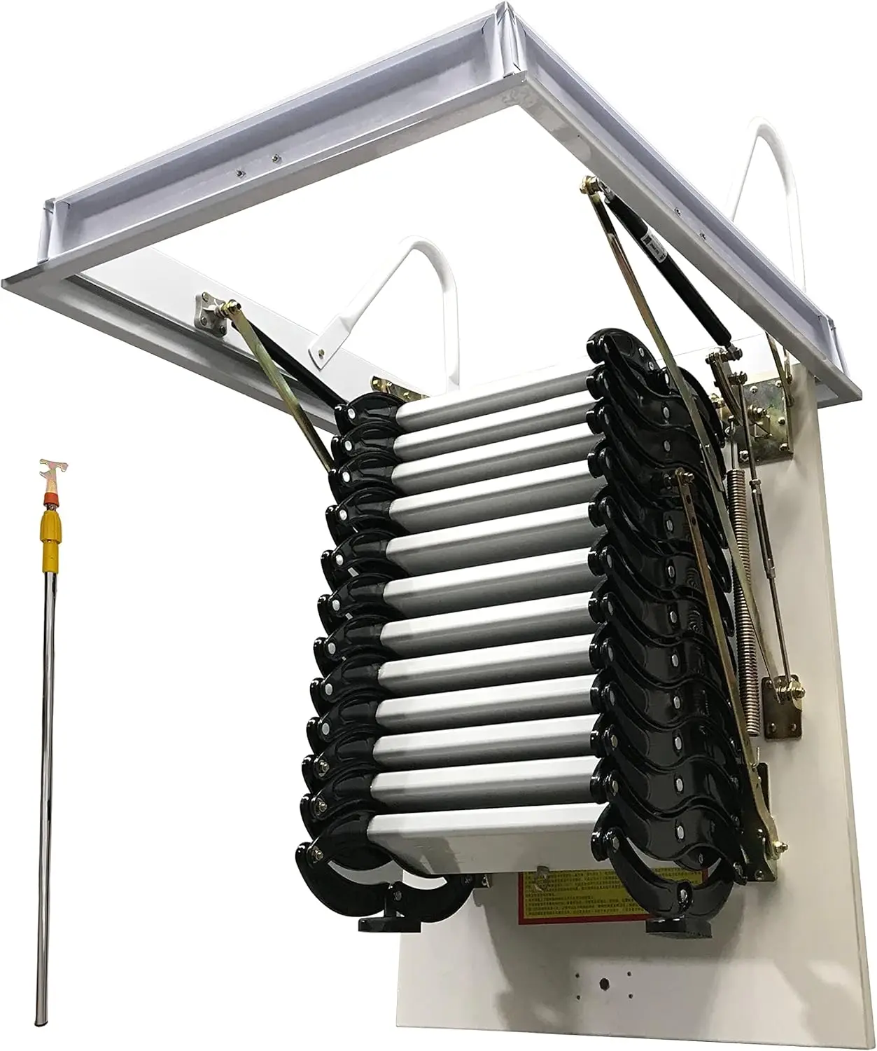 تلسكوبي سلم قابل للطي مخفي درابزين أسود خطوة بيضاء الألومنيوم المغنيسيوم تركيب السقف 70*90 سنتيمتر