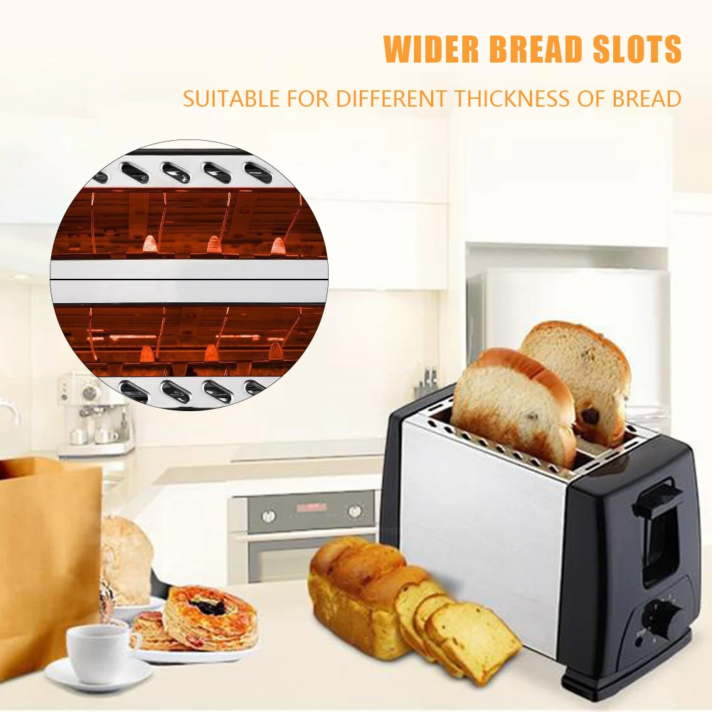 2 Slices Breakfast Machine Automatic Mini Breakfast Toaster Fast Heating Stainless Steel 6 Toast Settings for Bread Bagel Waffle