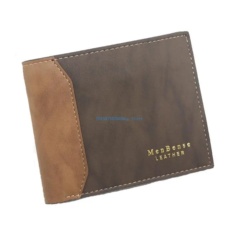 63HC Mens Faux Leather Small Bifold Wallet Contrast Color Credit Card Holders Zippered Double Coin Purse Business Bag