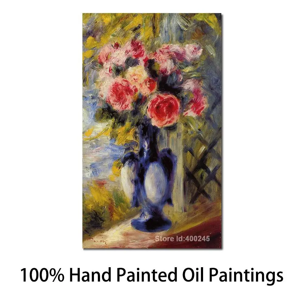 

Paintings of Pierre Auguste Renoir Bouquet of Roses in A Blue Vase Reproduction Oil on Canvas High Quality Hand Painted