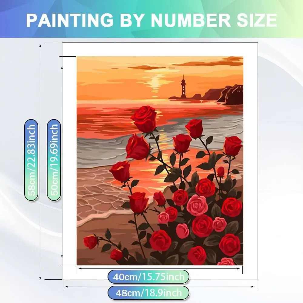 HUACAN Painting By Numbers Sunset Seaside Landscape Drawing On Canvas Rose Flower Beach Home Decor Floral Diy Gift Handmade