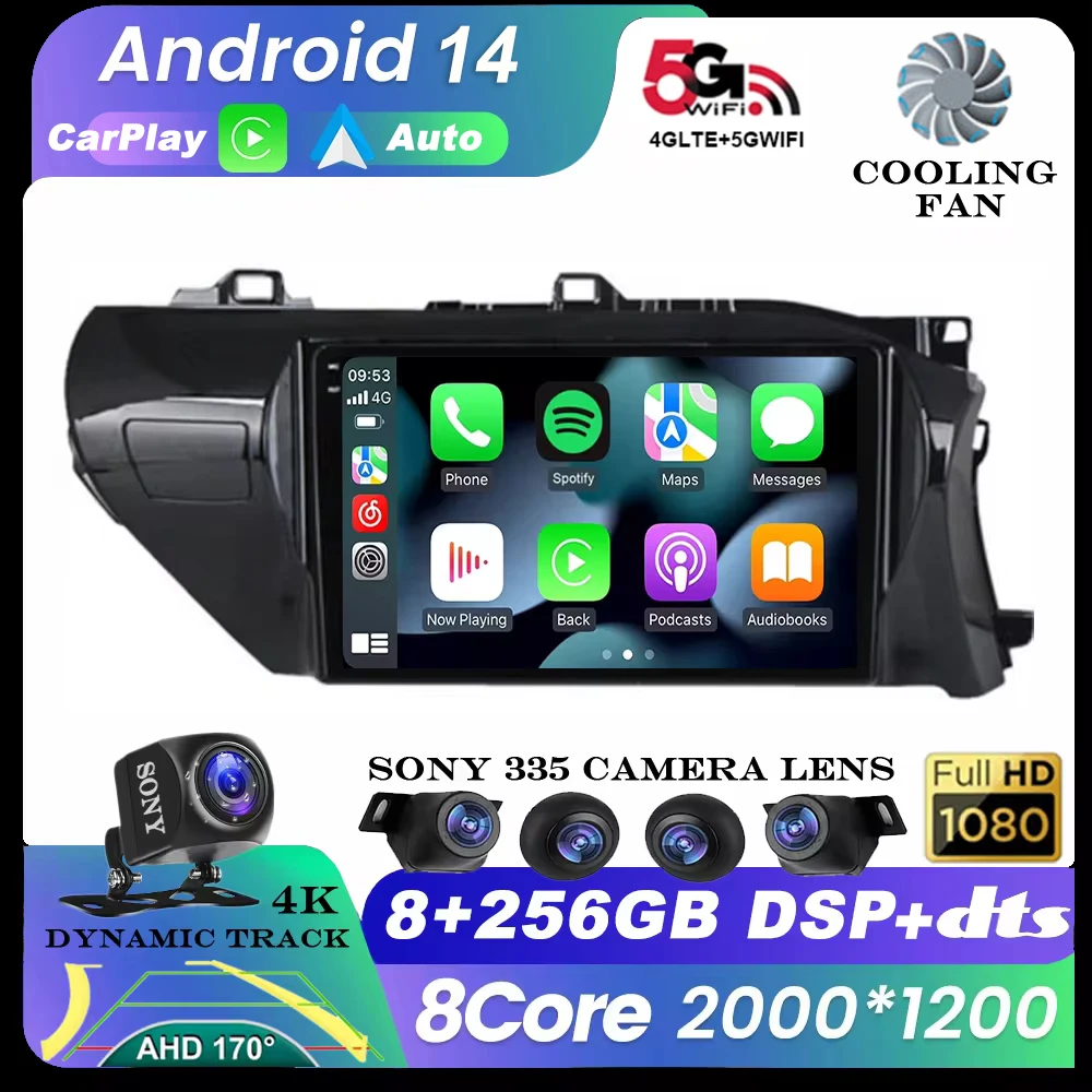 8Core Qled 2 Din Android 14 Auto Car Radio Multimedia Toyota Hilux Pick Up AN120 2015-2020 2din Car Stereo Carplay GPS dvd