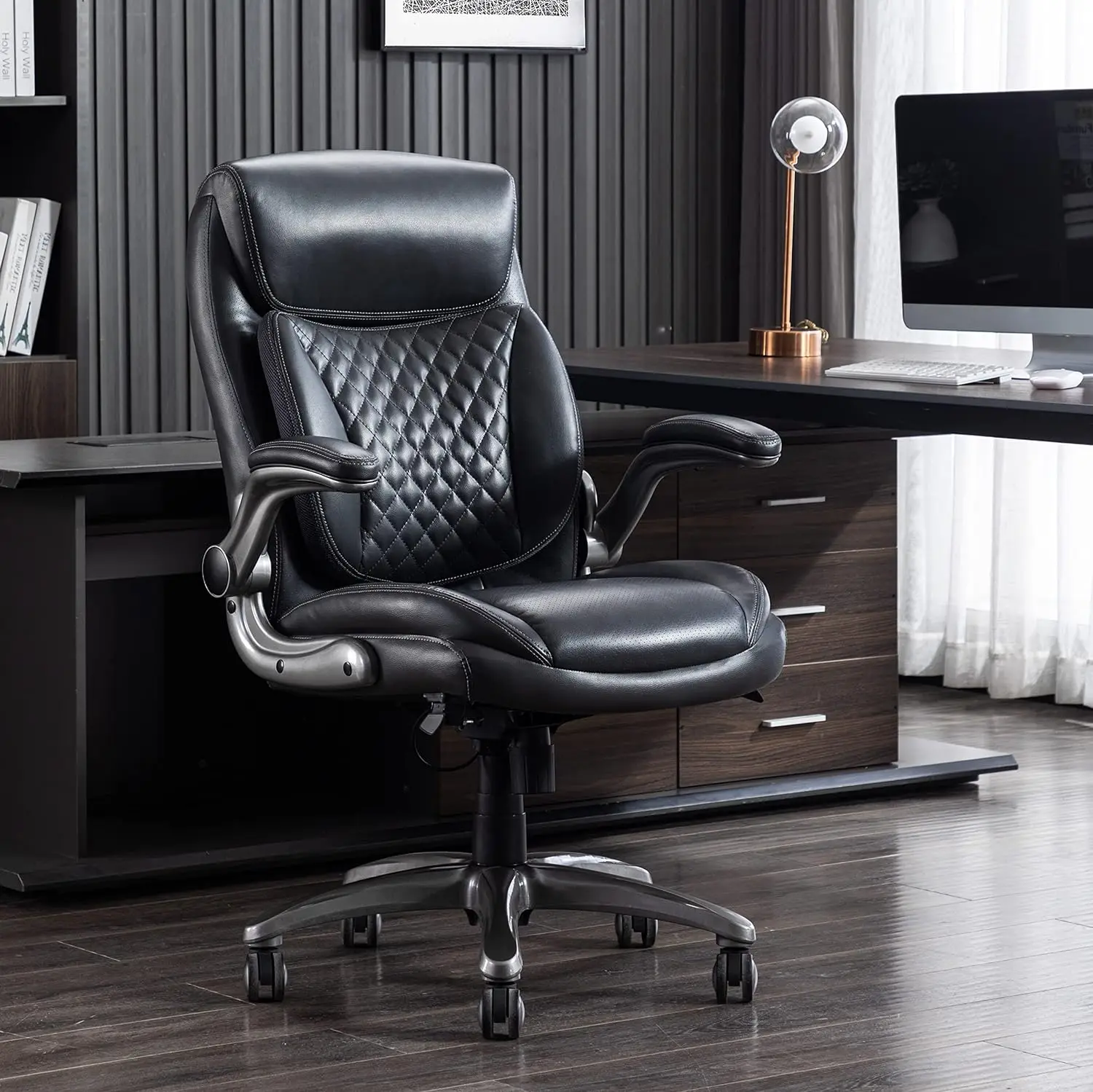 

Basics Ergonomic Executive Office Desk Chair with Flip-up Armrests, Adjustable Height, Tilt and Lumbar Support