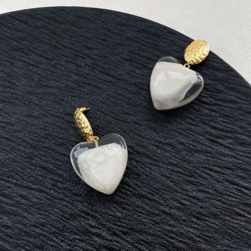 Resin Heart Dangle Drop Earrings for Women Girls Love Geometric Aesthetic Statement Earring