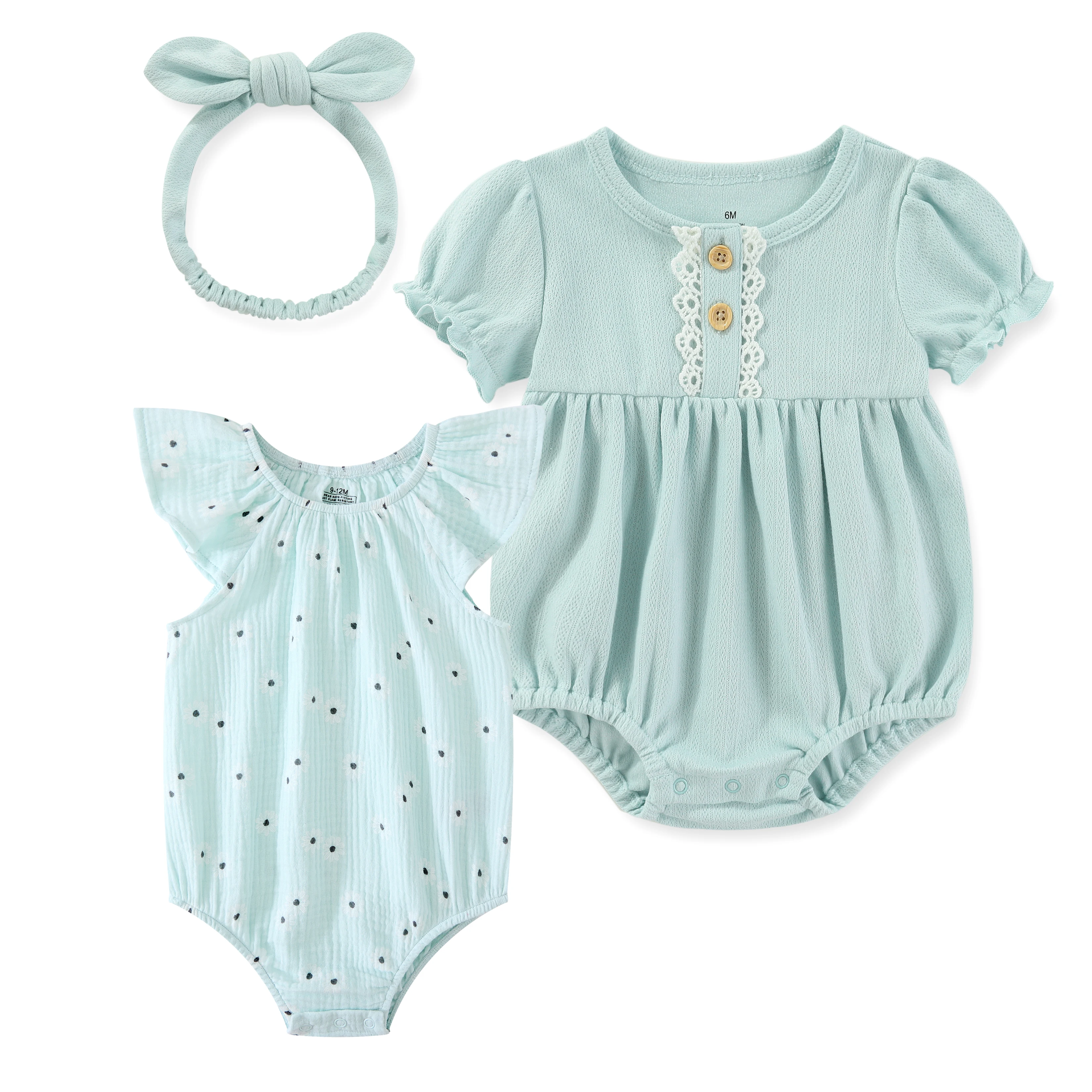 

3-Pack Fashion Cute Baby Girl Clothing Set Soft Newborn Short Sleeve Bodysuits+headband 0-24 Months Infant Outdoor Party Clothes