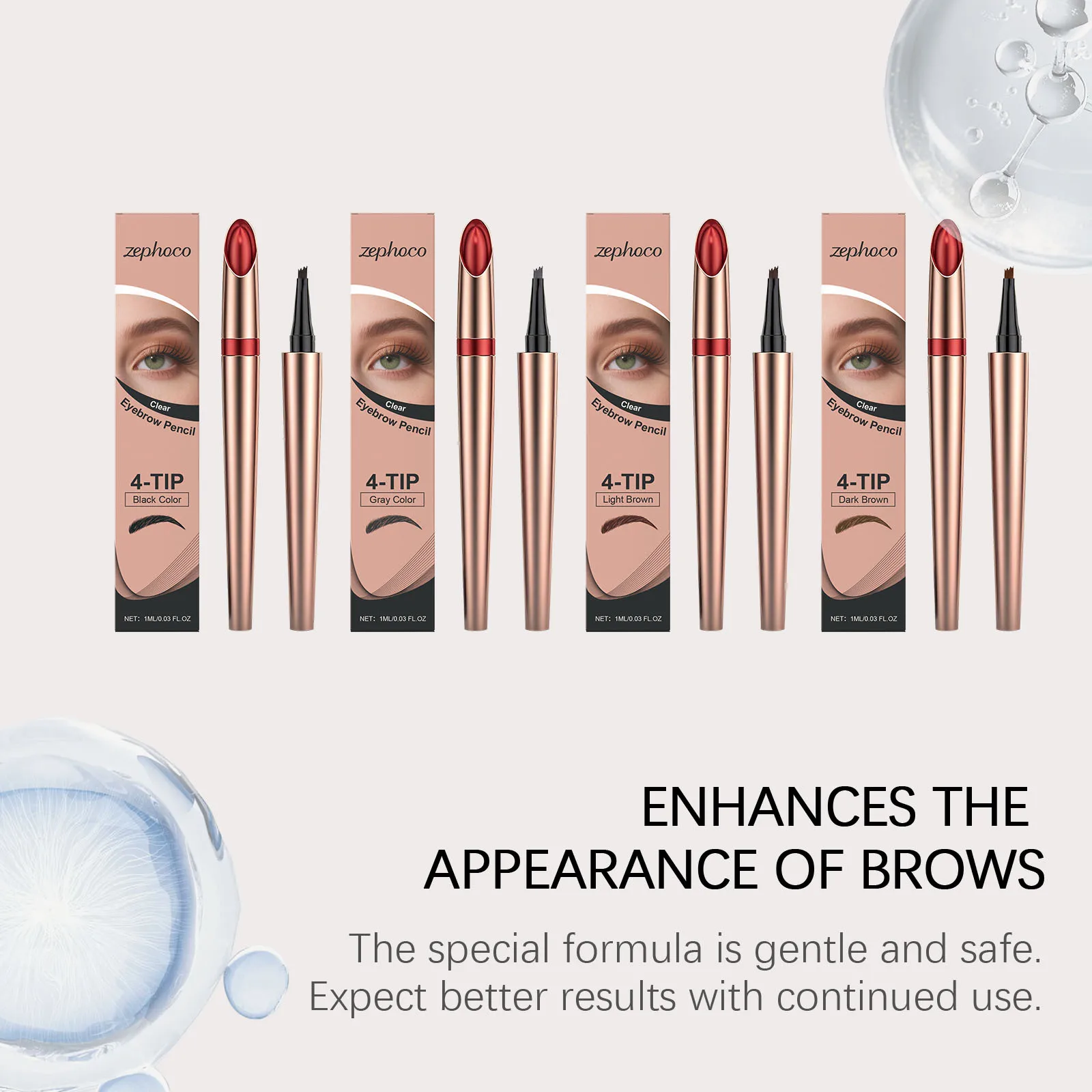 Crayon à sourcils à pointe Quad définit en profondeur la forme des sourcils, Application soyeuse et lisse, imperméable, finition ligne Fine, couleur longue durée