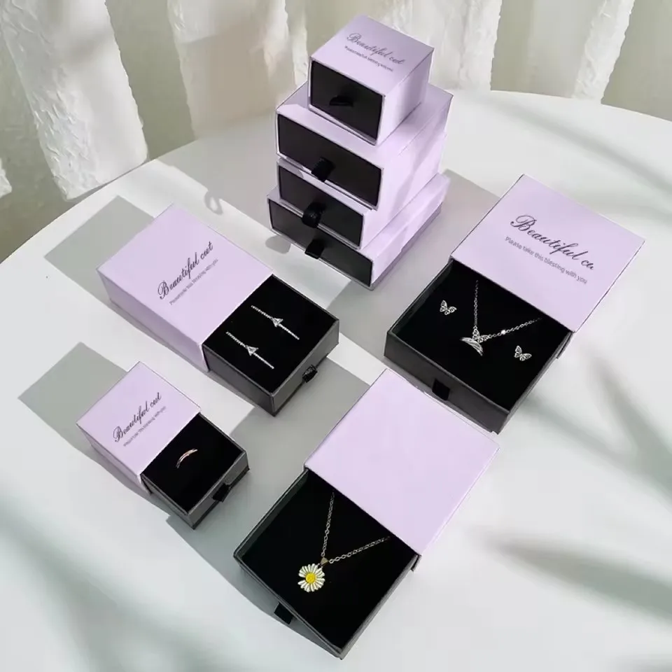 50pcs Necklace Earring Gift Packaging Jewelry Box Ring Box Fancy Custom Small Rigid Cardboard Hard Paper Matt Lamination Securit